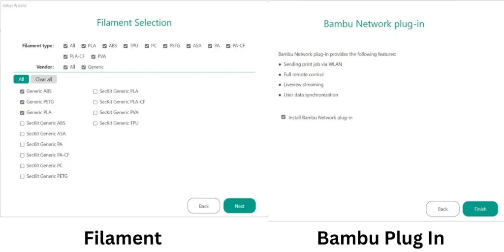 filament and bambu plug in