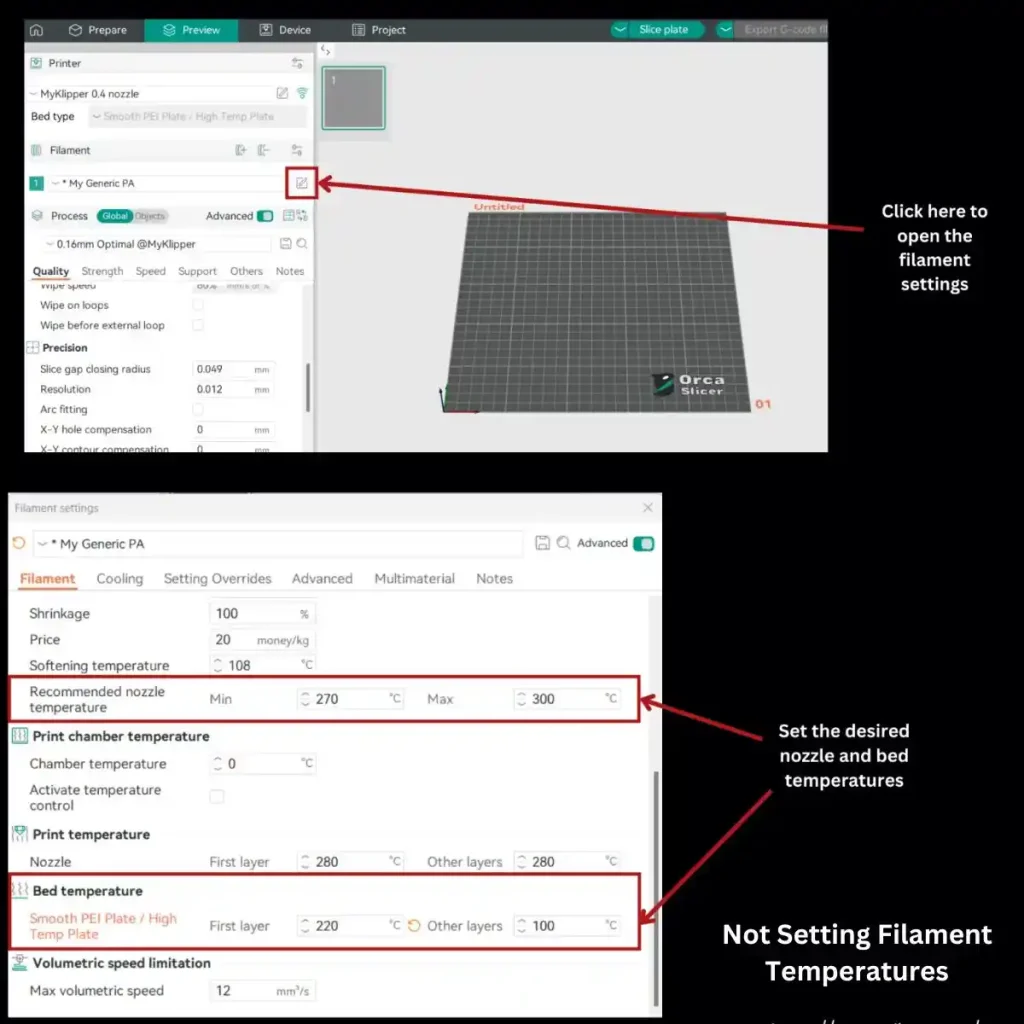 Not Setting Filament Temperatures